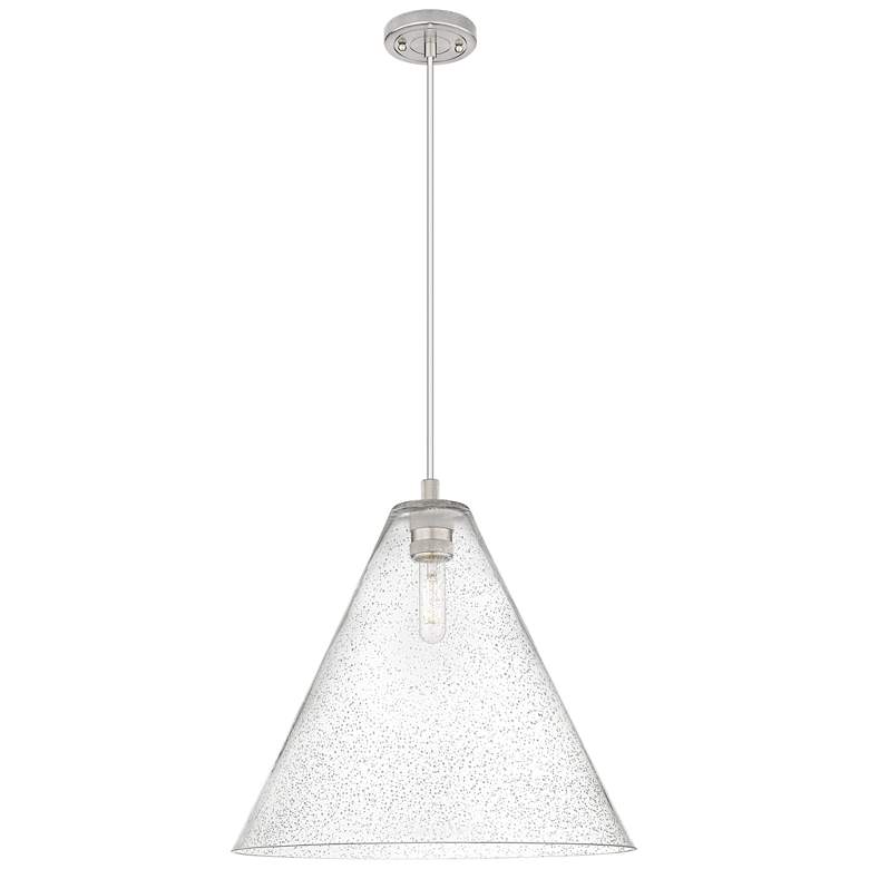 Image 1 Crown Point Berkshire 16"W Satin Nickel Cord Pendant With Seedy Shade