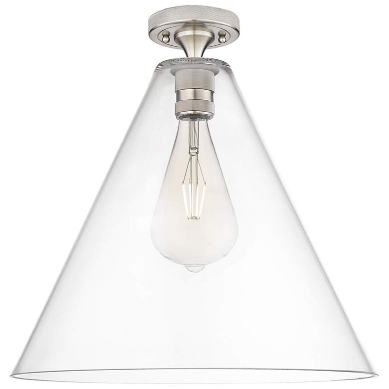 Image 1 Crown Point Berkshire 16"W Satin Nickel Flush Mount With Clear Shade