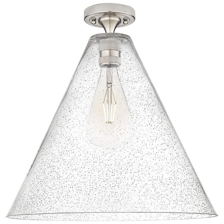 Image 1 Crown Point Berkshire 16"W Satin Nickel Flush Mount With Seedy Shade