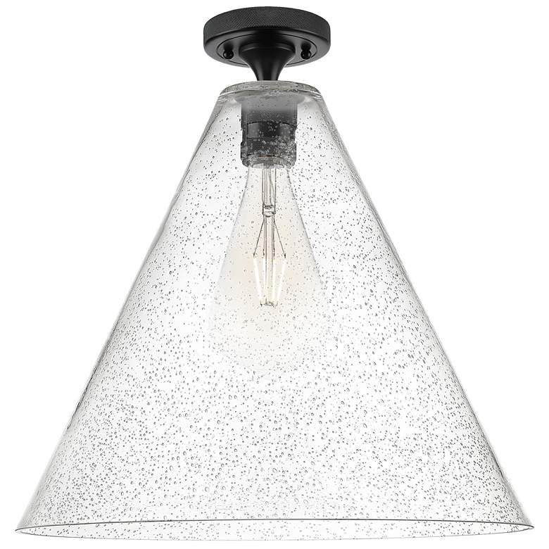 Image 1 Crown Point Berkshire 16" Wide Matte Black Flush Mount With Seedy Shade