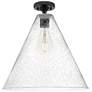 1_Crown Point Berkshire 16" Wide Matte Black Flush Mount With Seedy Shade