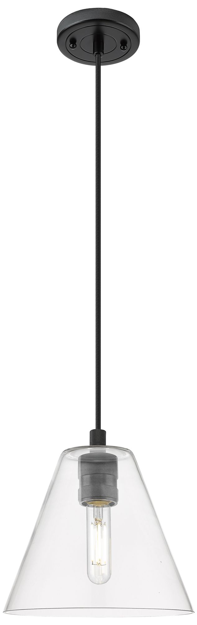 Crown Point Berkshire 8"W Matte Black Cord Pendant With Clear Shade