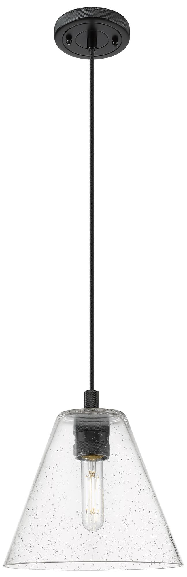 Crown Point Berkshire 8"W Matte Black Cord Pendant With Seedy Shade