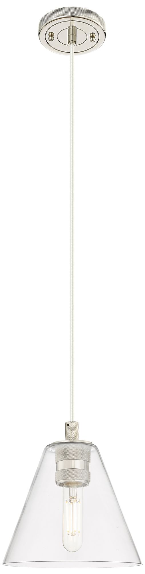 Crown Point Berkshire 8"W Polished Nickel Cord Pendant With Clear Shad