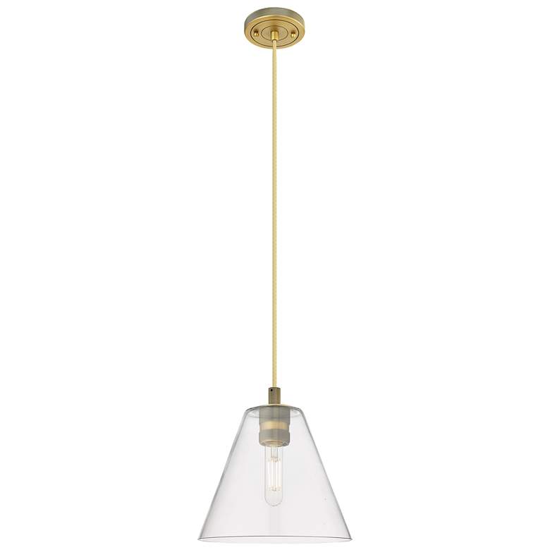 Image 1 Crown Point Berkshire 8"W Brushed Brass Cord Pendant With Clear Shade