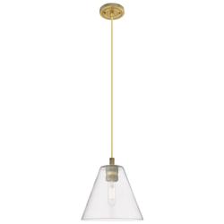 Crown Point Berkshire 8"W Brushed Brass Cord Pendant With Clear Shade