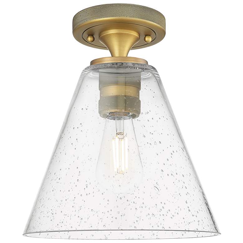 Image 1 Crown Point Berkshire 8"W Brushed Brass Flush Mount With Seedy Shade