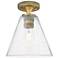 Crown Point Berkshire 8"W Brushed Brass Flush Mount With Seedy Shade