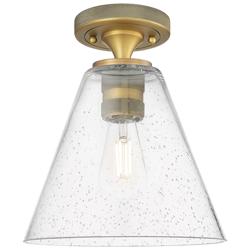 Crown Point Berkshire 8"W Brushed Brass Flush Mount With Seedy Shade
