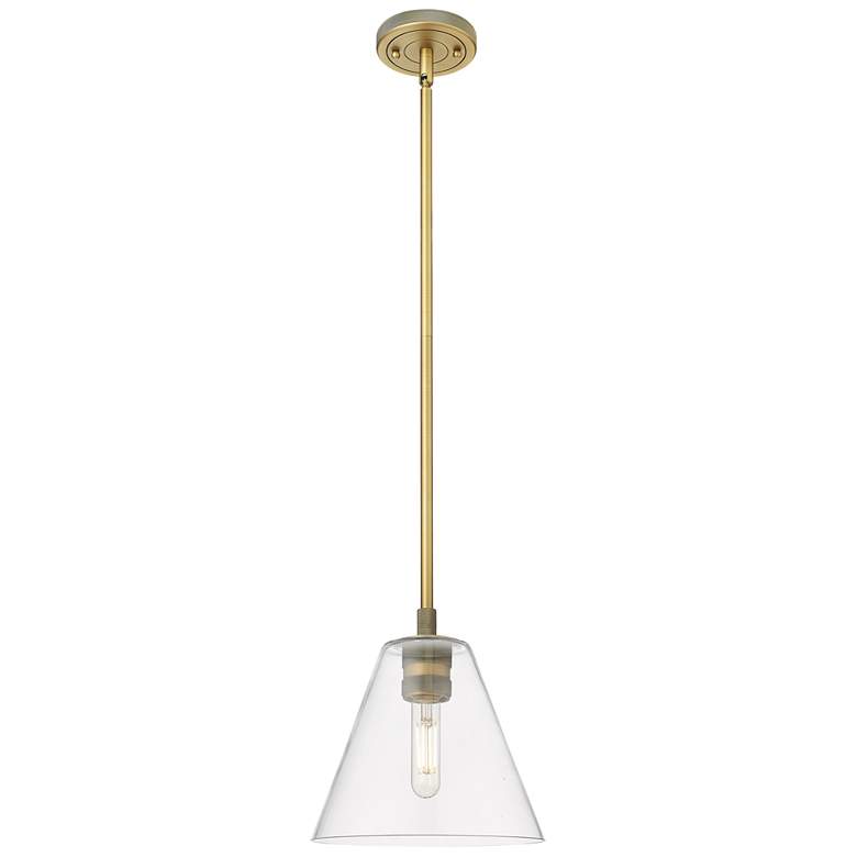 Image 1 Crown Point Berkshire 8"W Brushed Brass Stem Pendant With Clear Shade