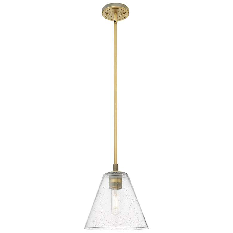 Image 1 Crown Point Berkshire 8"W Brushed Brass Stem Pendant With Seedy Shade