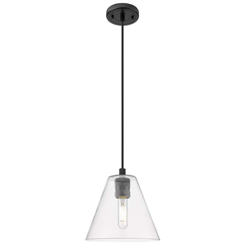 Image 1 Crown Point Berkshire 8"W Matte Black Cord Pendant With Clear Shade