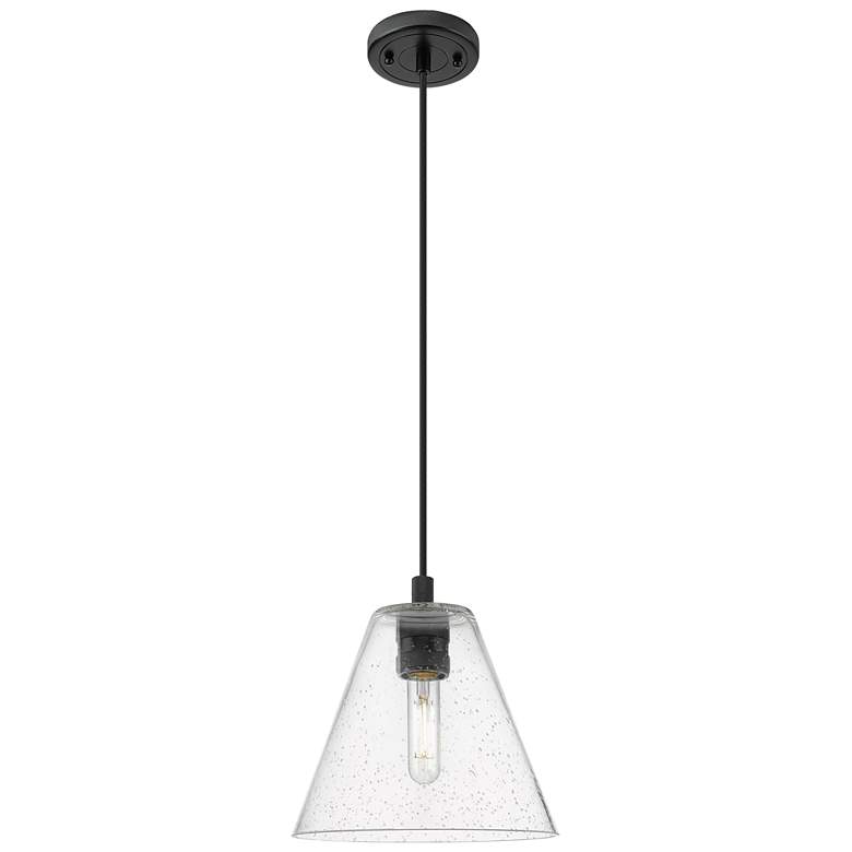Image 1 Crown Point Berkshire 8"W Matte Black Cord Pendant With Seedy Shade