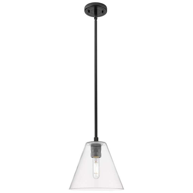 Image 1 Crown Point Berkshire 8"W Matte Black Stem Pendant With Clear Shade