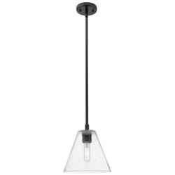 Crown Point Berkshire 8"W Matte Black Stem Pendant With Seedy Shade