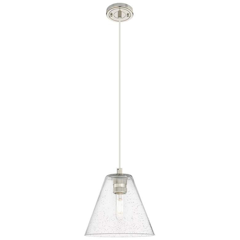 Image 1 Crown Point Berkshire 8"W Polished Nickel Cord Pendant With Seedy Shade