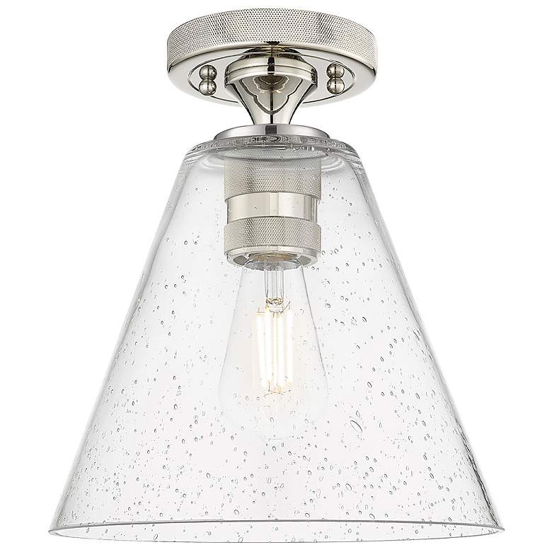 Image 1 Crown Point Berkshire 8"W Polished Nickel Flush Mount With Seedy Shade