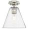 Crown Point Berkshire 8"W Polished Nickel Flush Mount With Seedy Shade