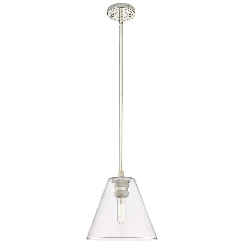 Image 1 Crown Point Berkshire 8"W Polished Nickel Stem Pendant With Clear Shade