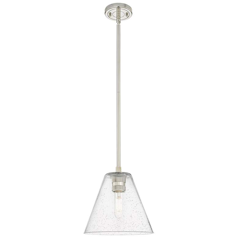 Image 1 Crown Point Berkshire 8"W Polished Nickel Stem Pendant With Seedy Shade