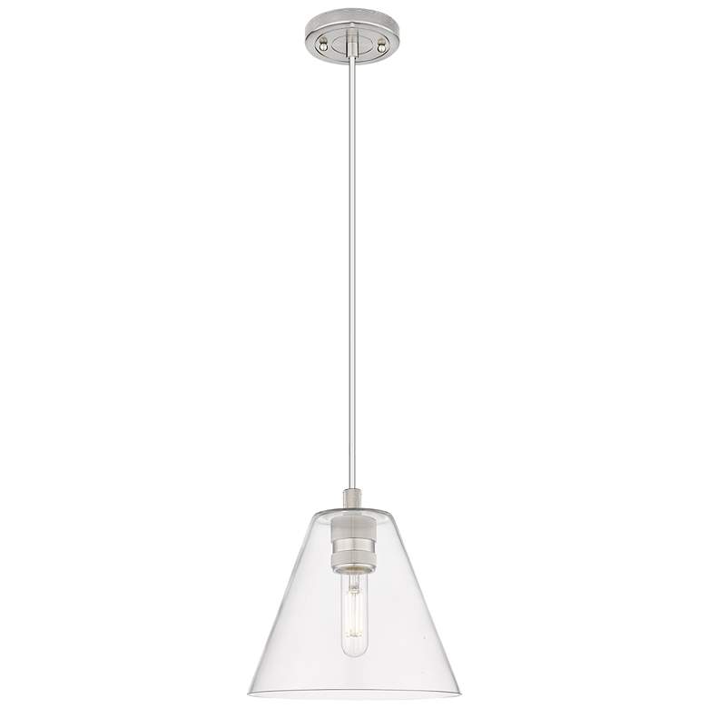 Image 1 Crown Point Berkshire 8"W Satin Nickel Cord Pendant With Clear Shade