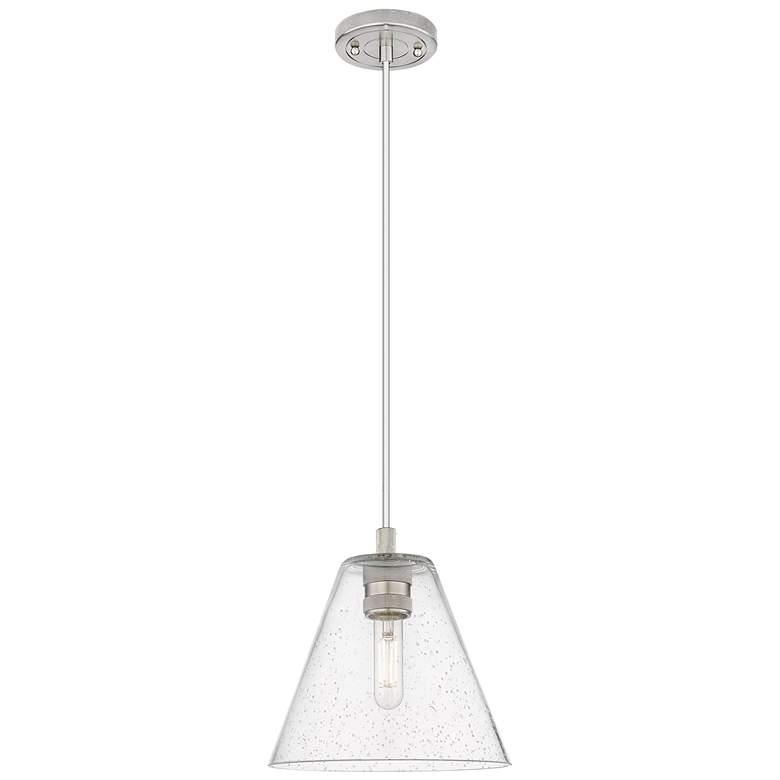 Image 1 Crown Point Berkshire 8"W Satin Nickel Cord Pendant With Seedy Shade