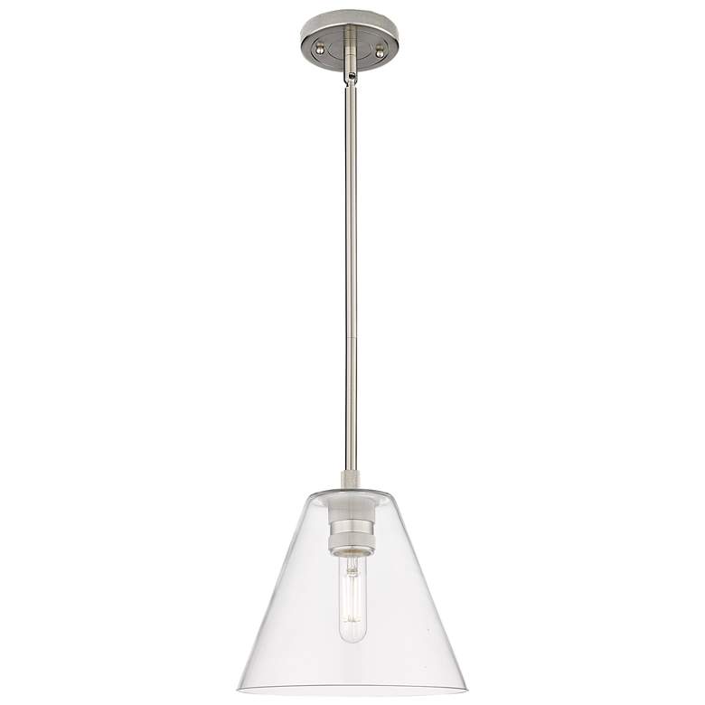 Image 1 Crown Point Berkshire 8"W Satin Nickel Stem Pendant With Clear Shade