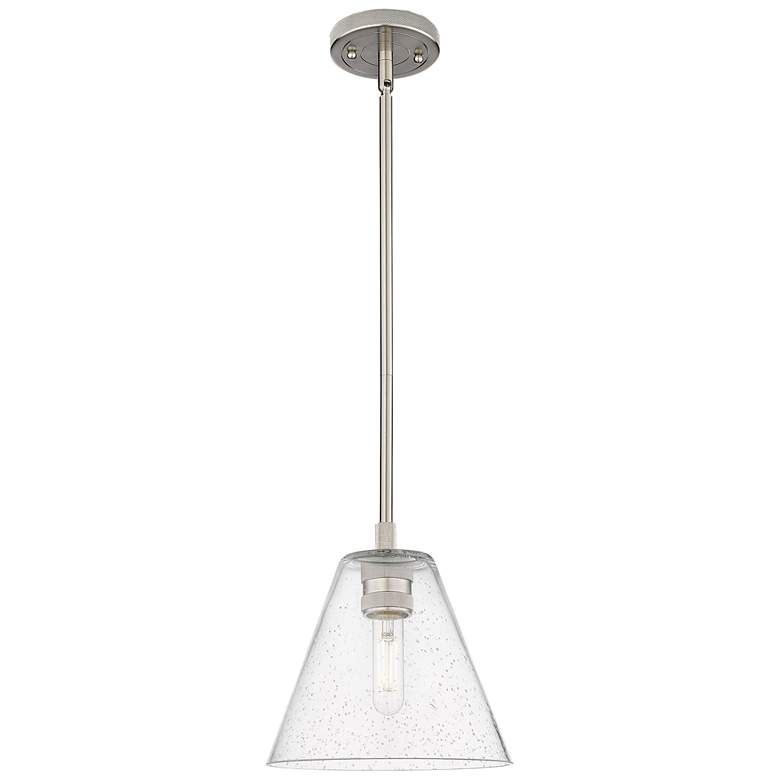 Image 1 Crown Point Berkshire 8"W Satin Nickel Stem Pendant With Seedy Shade