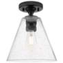 1_Crown Point Berkshire 8" Wide Matte Black Flush Mount With Seedy Shade