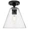 Crown Point Berkshire 8" Wide Matte Black Flush Mount With Seedy Shade