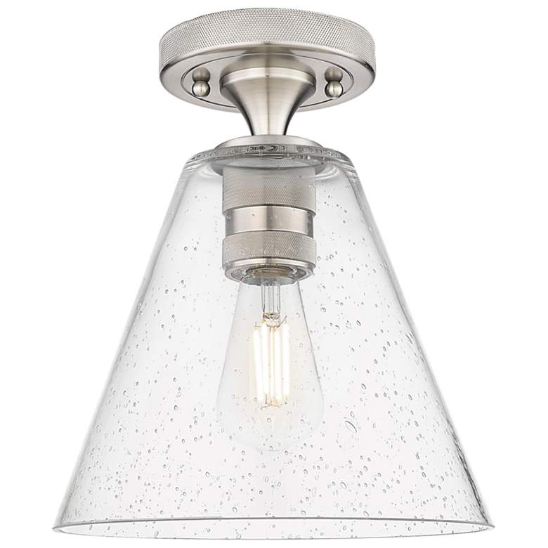 Image 1 Crown Point Berkshire 8" Wide Satin Nickel Flush Mount With Seedy Shade