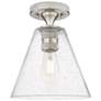 1_Crown Point Berkshire 8" Wide Satin Nickel Flush Mount With Seedy Shade