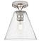 Crown Point Berkshire 8" Wide Satin Nickel Flush Mount With Seedy Shade