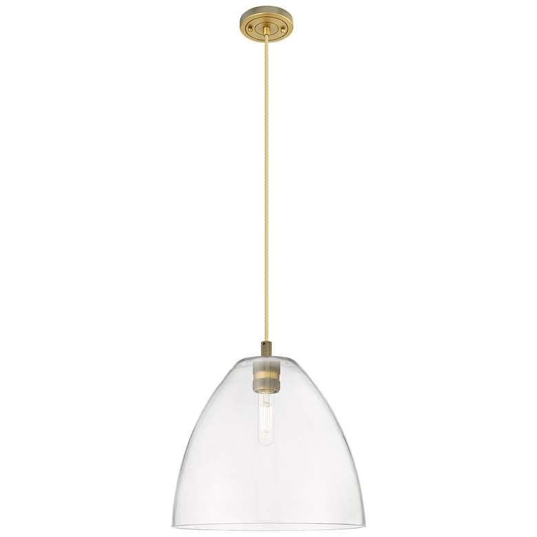 Image 1 Crown Point Bristol 12"W Brushed Brass Cord Pendant With Clear Shade