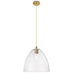 Crown Point Bristol 12"W Brushed Brass Cord Pendant With Seedy Shade
