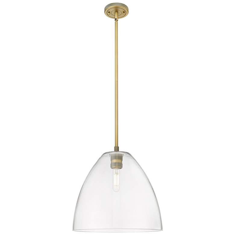Image 1 Crown Point Bristol 12"W Brushed Brass Stem Pendant With Clear Shade