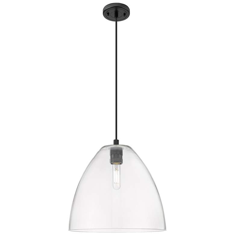 Image 1 Crown Point Bristol 12"W Matte Black Cord Hung Pendant With Clear Shade