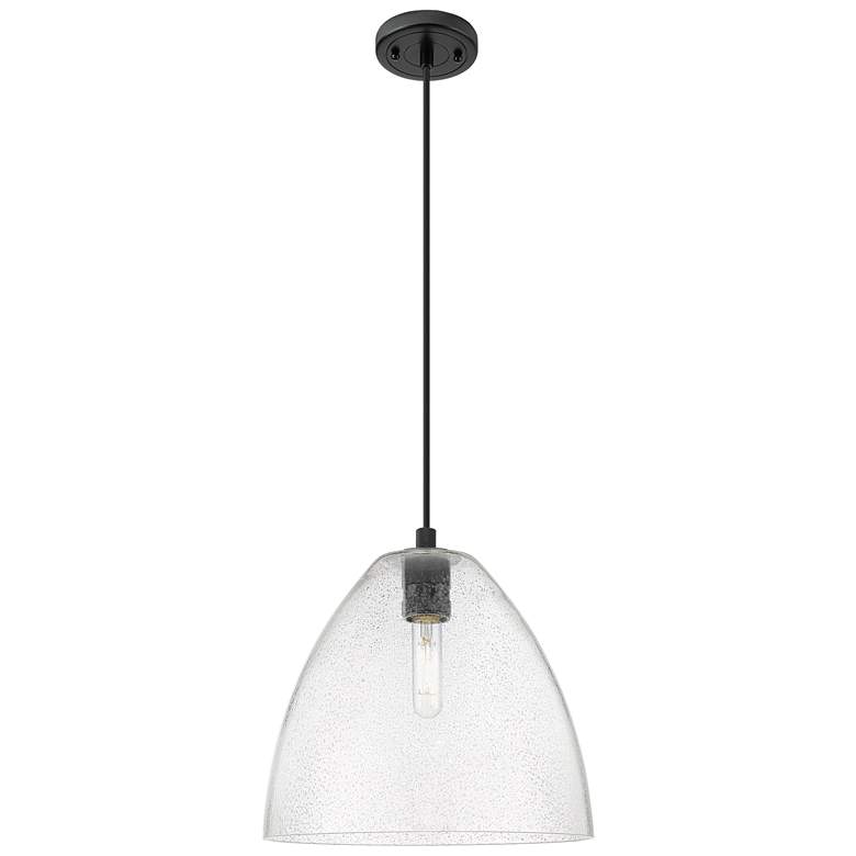 Image 1 Crown Point Bristol 12"W Matte Black Cord Hung Pendant With Seedy Shade