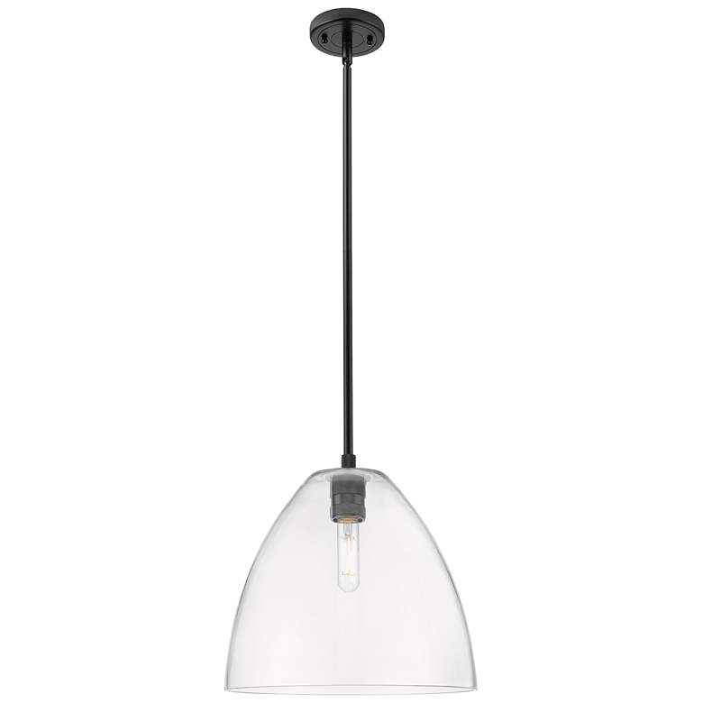 Image 1 Crown Point Bristol 12"W Matte Black Stem Hung Pendant With Clear Shade