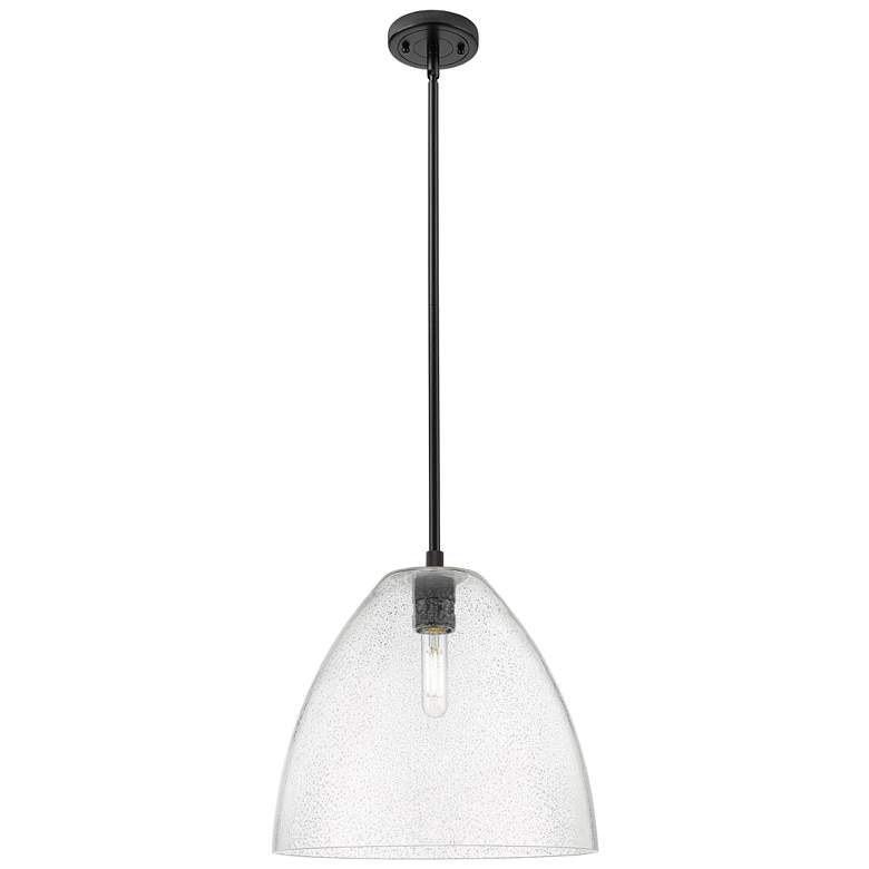 Image 1 Crown Point Bristol 12"W Matte Black Stem Hung Pendant With Seedy Shade