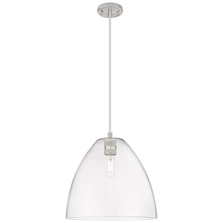 Image 1 Crown Point Bristol 12"W Satin Nickel Cord Pendant With Clear Shade