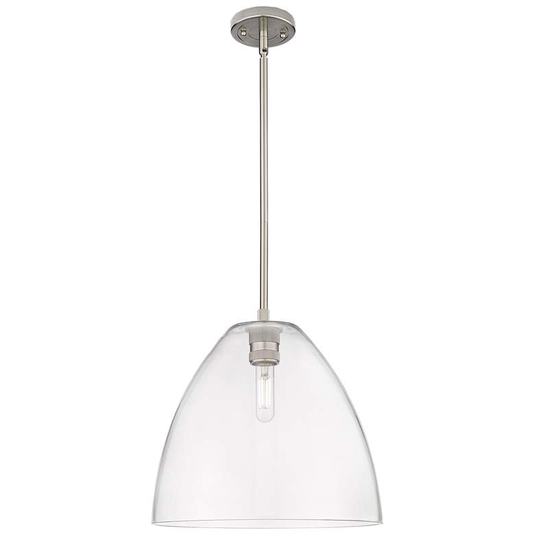 Image 1 Crown Point Bristol 12"W Satin Nickel Stem Pendant With Clear Shade