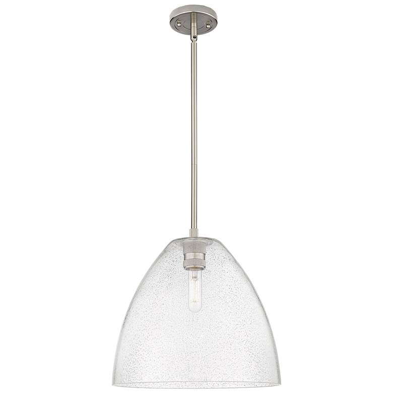 Image 1 Crown Point Bristol 12"W Satin Nickel Stem Pendant With Seedy Shade