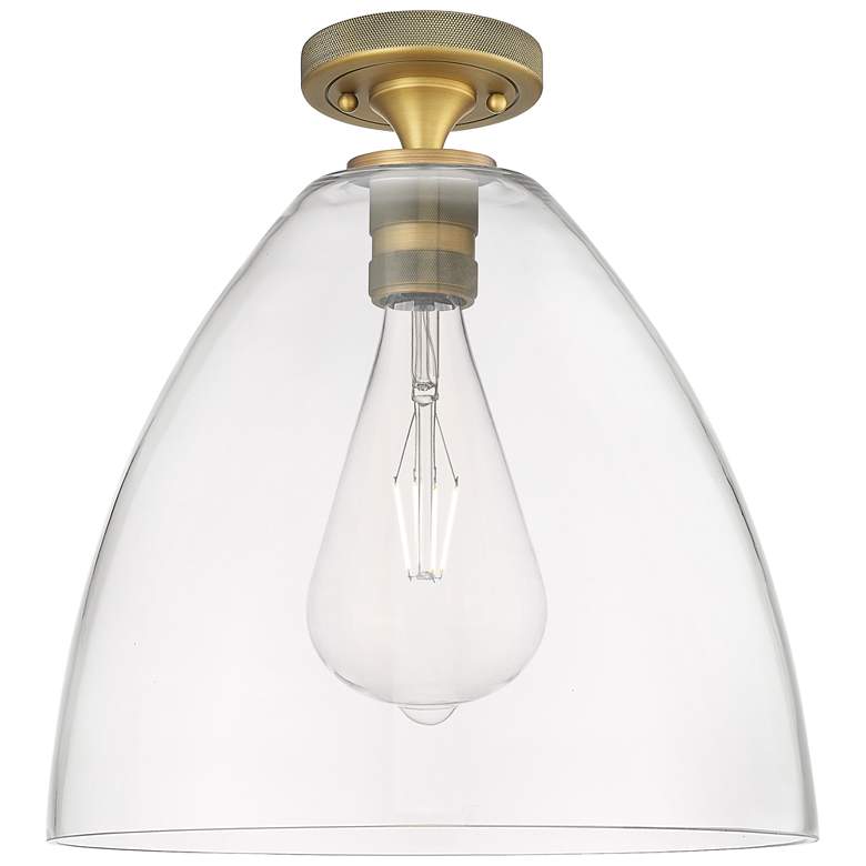 Image 1 Crown Point Bristol 12" Wide Brushed Brass Flush Mount With Clear Shade