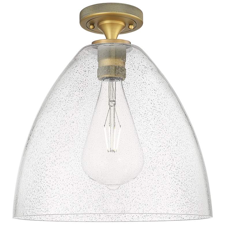 Image 1 Crown Point Bristol 12" Wide Brushed Brass Flush Mount With Seedy Shade