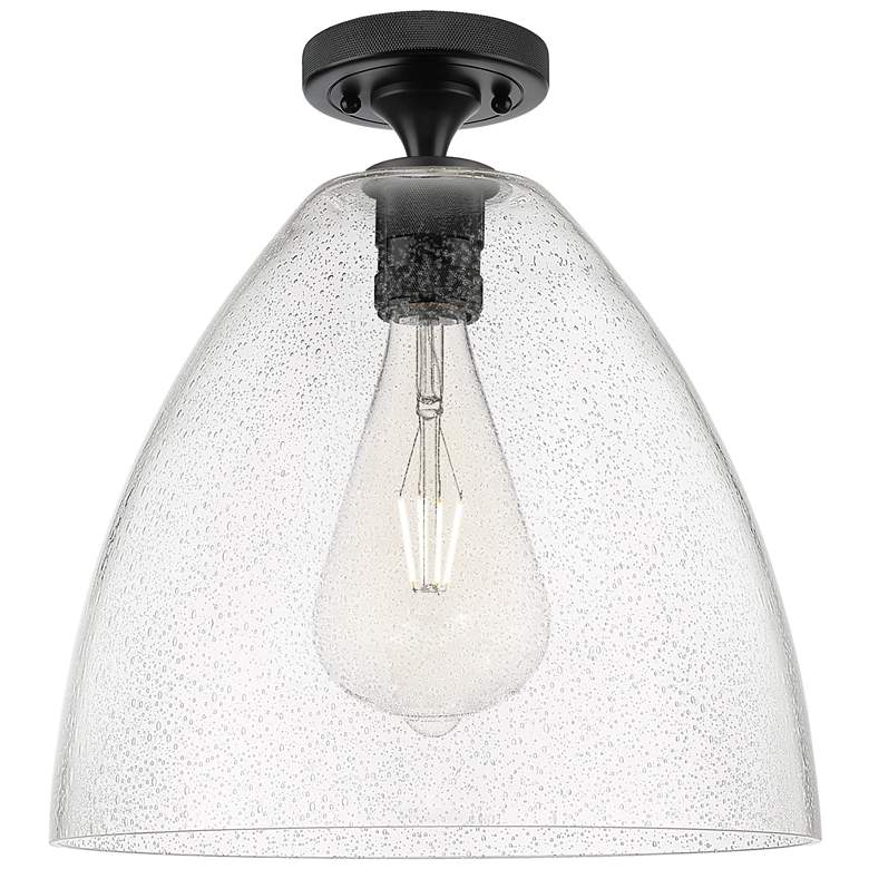 Image 1 Crown Point Bristol 12" Wide Matte Black Flush Mount With Seedy Shade