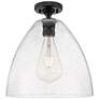 1_Crown Point Bristol 12" Wide Matte Black Flush Mount With Seedy Shade