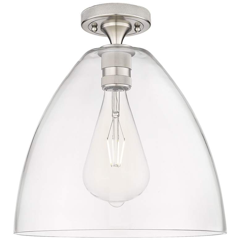 Image 1 Crown Point Bristol 12" Wide Satin Nickel Flush Mount With Clear Shade