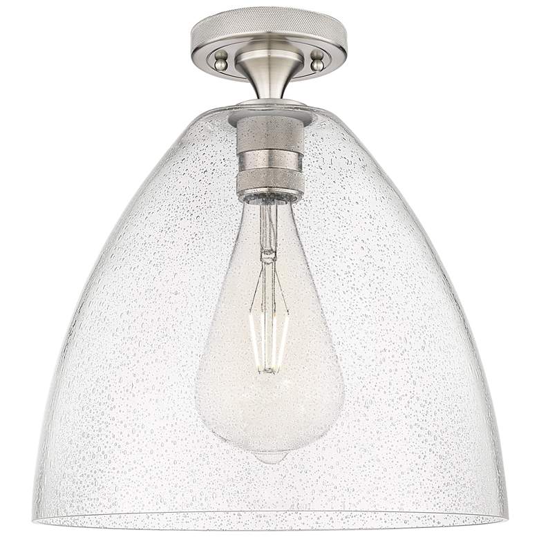Image 1 Crown Point Bristol 12" Wide Satin Nickel Flush Mount With Seedy Shade
