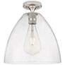 1_Crown Point Bristol 12" Wide Satin Nickel Flush Mount With Seedy Shade